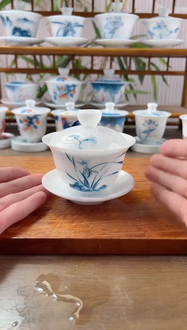 微瑕高冰兰花150ml三才盖碗