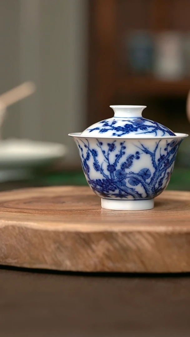 手绘手绘高温现代瓷 气  超薄胎 松竹梅小元宝120C