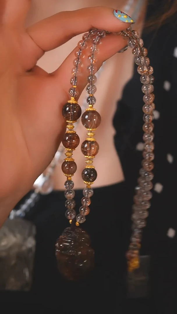 未镶嵌珠宝半成品水晶D2926 黑金超七貔貅 项链