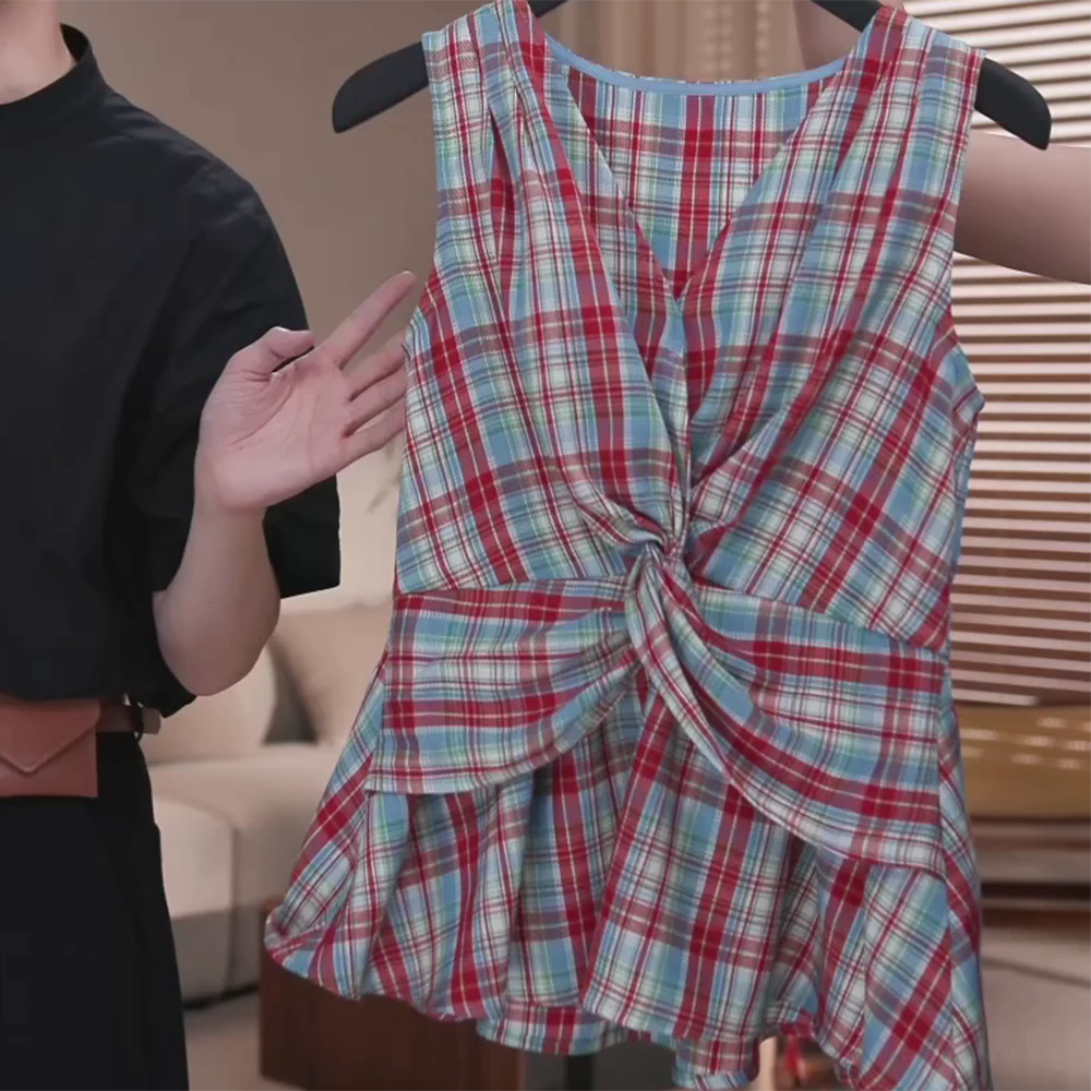 【青春方盒】2025爆款格纹无袖上衣百搭夏季显瘦C5454格子女装新款