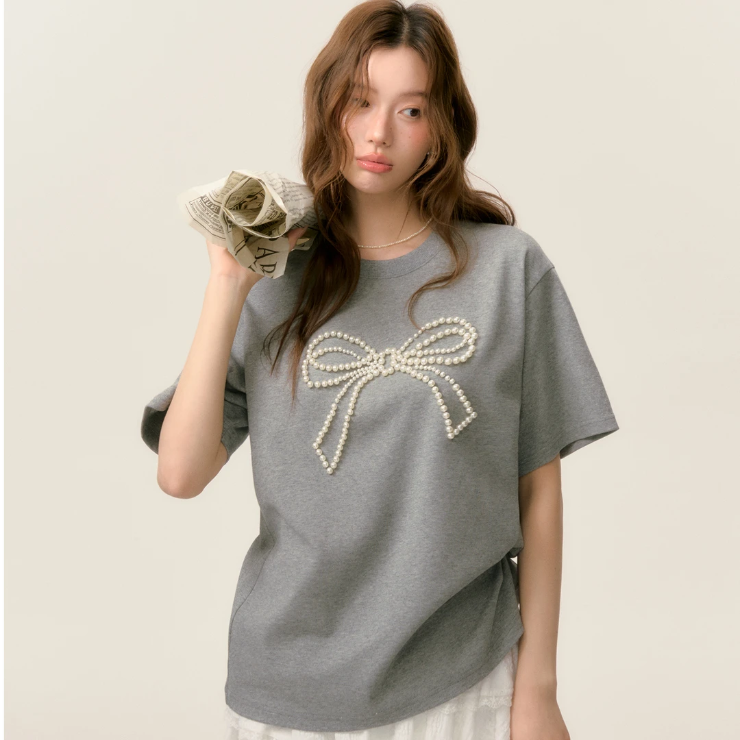 SOMESOWE【官方专属】钉珠蝴蝶结短袖T恤