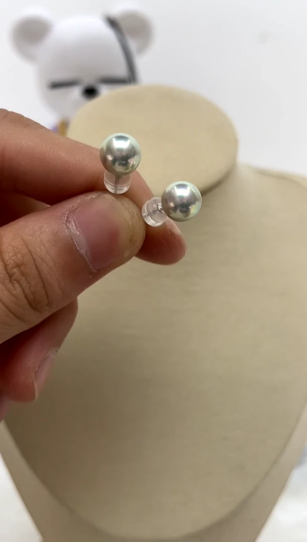 18K金镶嵌耳饰海水珍珠8-9