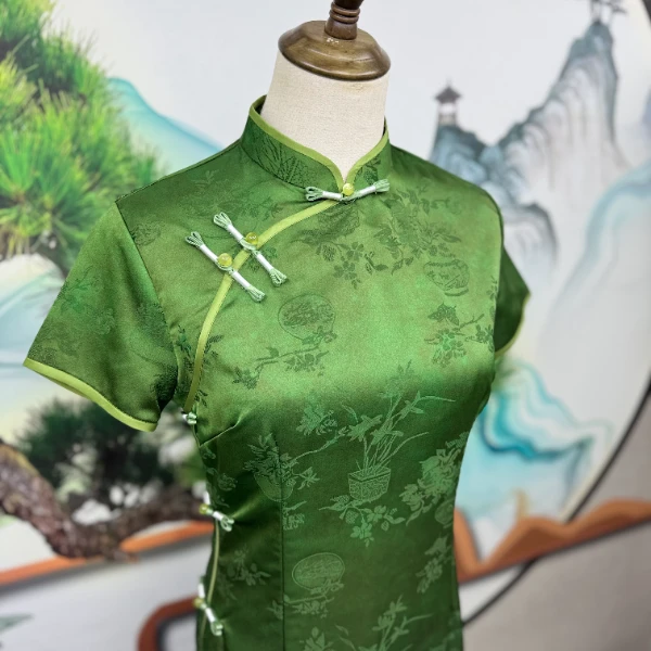 GUXI/故汐优雅显瘦提花复古双层长款日常中式修身夏季旗袍气质