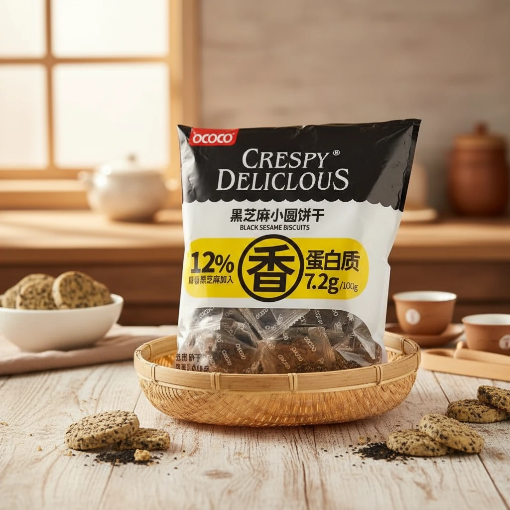 OCOCO无蔗糖黑芝物小圆饼干独立小包装早餐零食小吃