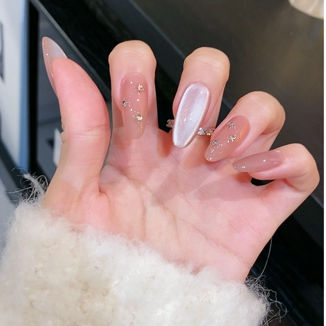 [ 写冬 ] 一尔 猫眼 华子钻 裸色 简约高级 纯手工穿戴甲