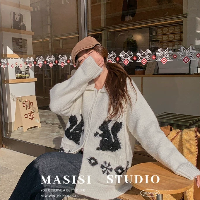 【宠粉回馈】马西西胖mm撞色翻领毛衣大码女装宽松显瘦针织衫上衣