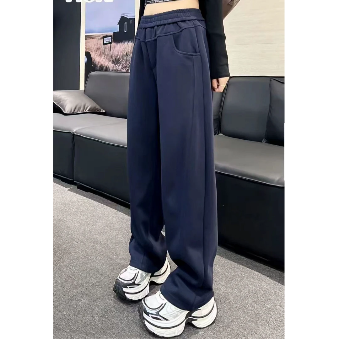 D1181韩系立体剪裁纯色阔腿裤长裤显瘦宽松休闲弯刀裤