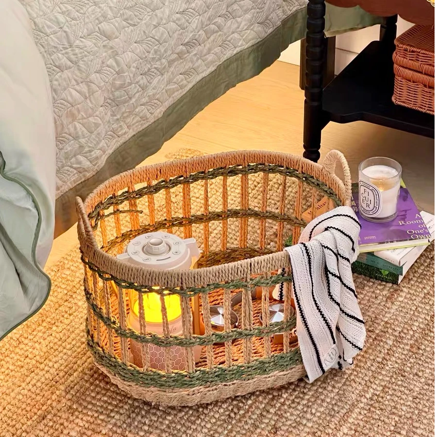 宜然家居收纳筐家用桌面高颜值手提杂物零食玩具收纳篮框镂空透气