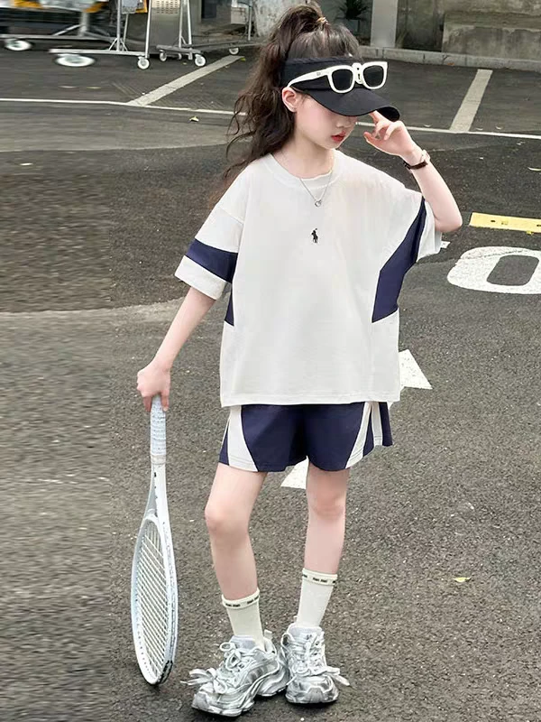 女童男童夏季速干运动套装女大童洋气儿童夏装薄款短袖短裤两件套