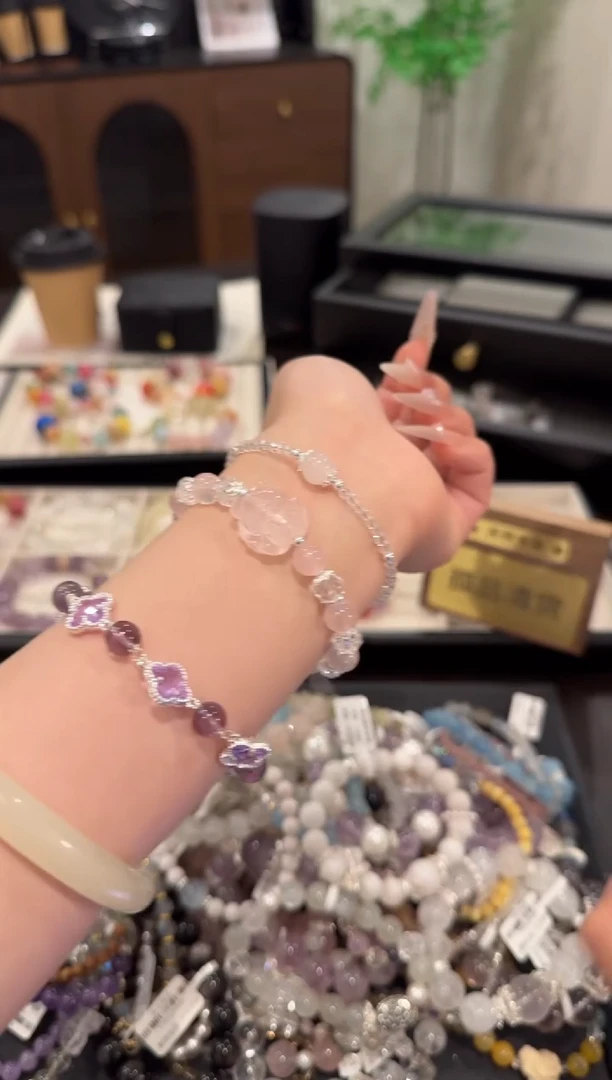 水晶手链合金粉水晶套装x829