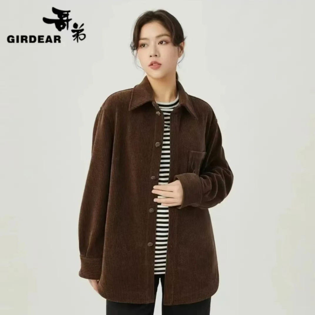 哥弟简约显瘦复古保暖休闲百搭宽松时尚美拉德显瘦衬衫1400685