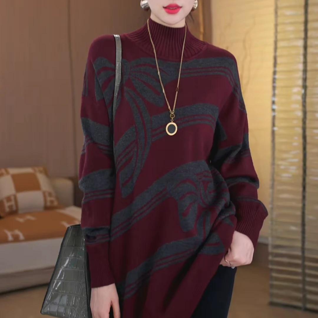 冬季新款宽松百搭高档洋气针织衫中老年妈妈时尚休闲显瘦长袖毛衣