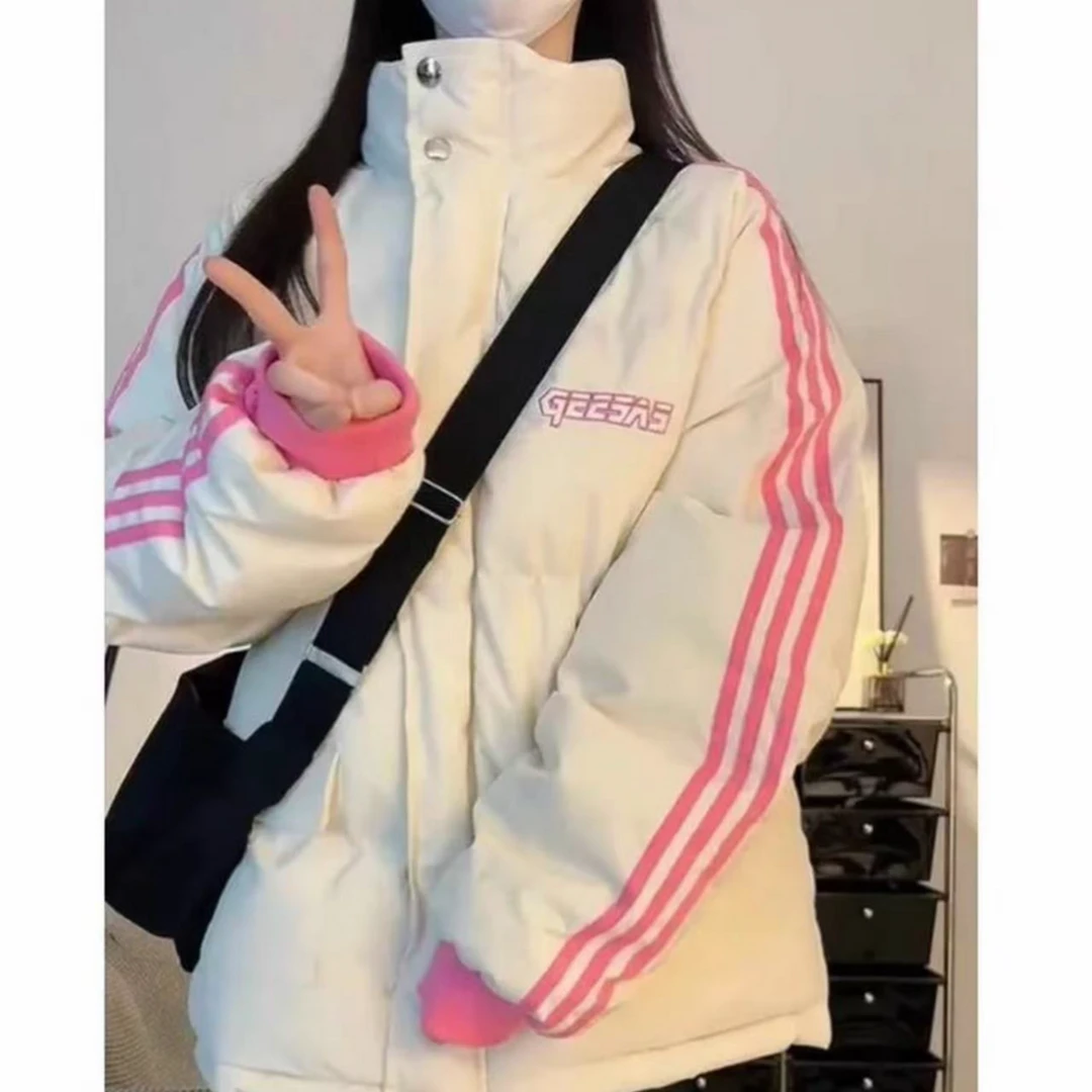 字母印花撞色拼接设计服外套男女冬季新款学生加厚保暖面包服055