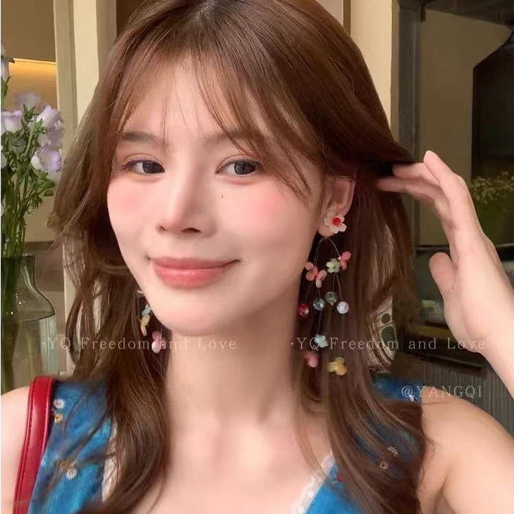 非金属树脂耳饰 夏天彩色多巴胺星星流苏耳环女小众设计甜美耳饰