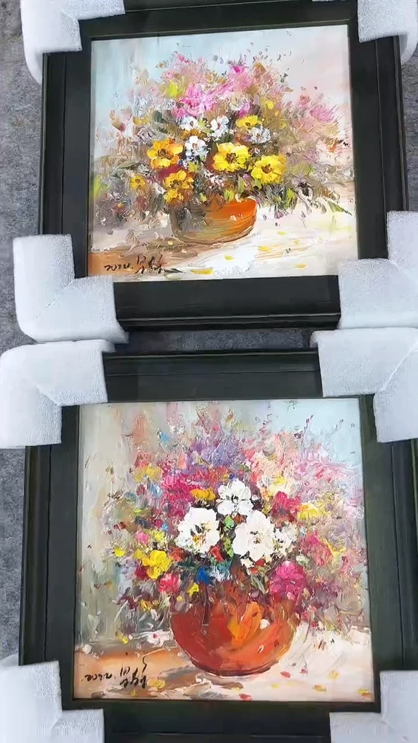 油画梁静-25x25-花卉-带框-随机一个