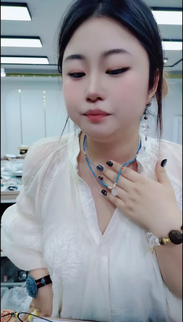 玛瑙/玉髓颈饰合金2134蓝项链