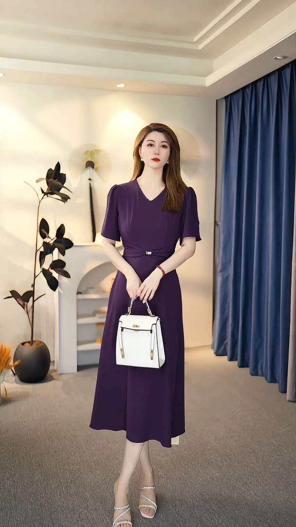 长裙拉链印花时尚裙子修身夏季连衣裙收腰不规则裙 8023