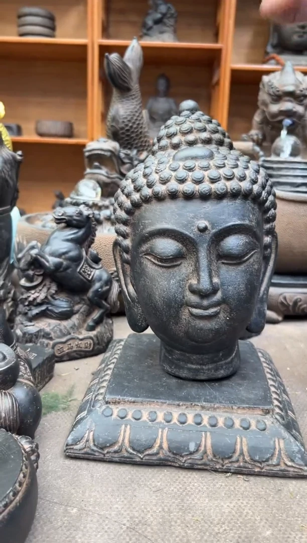 陶土小佛首+莲花底座