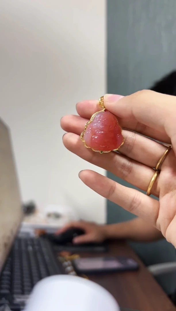 玛瑙/玉髓吊坠(不含链)未镶嵌粉佛公吊坠