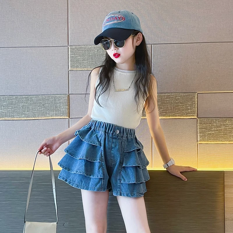 女童牛仔短裤套装夏季2025新款大童女孩裤子薄款夏装儿童裙裤套装