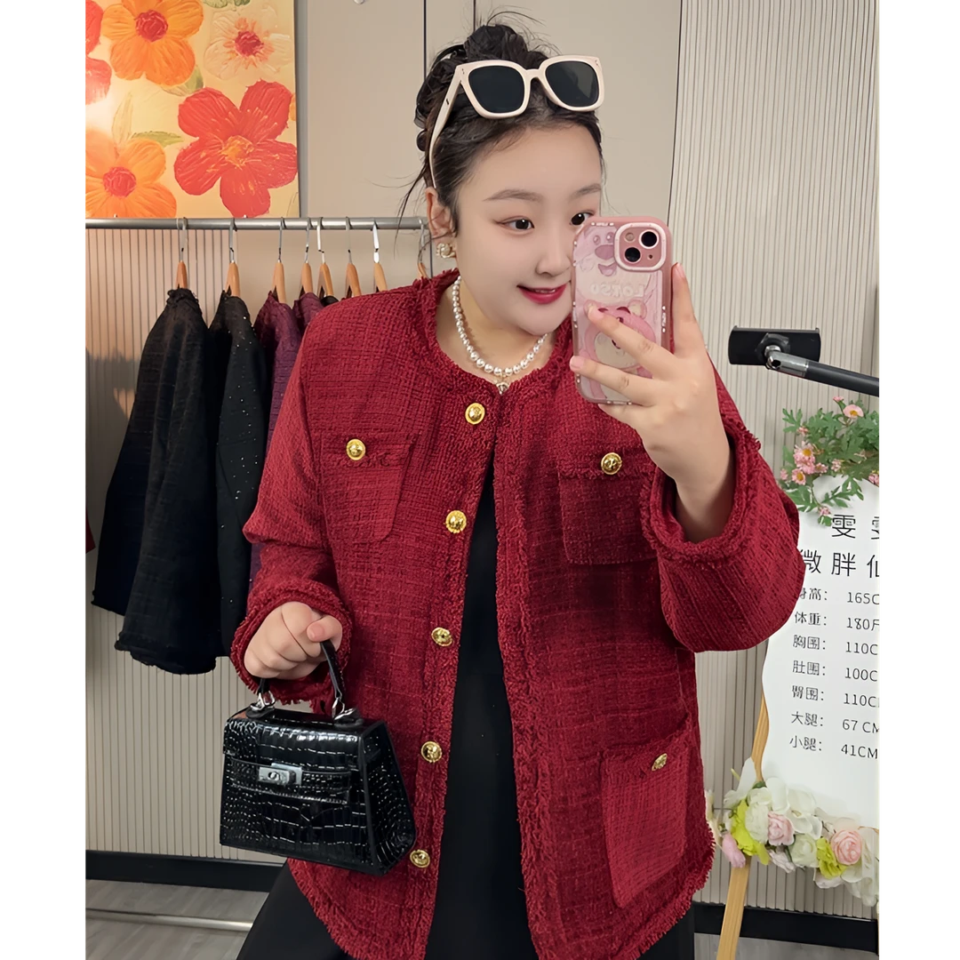 【雯雯家】毛边小香风外套百搭微胖秋冬大码上衣轻奢时尚法式2288