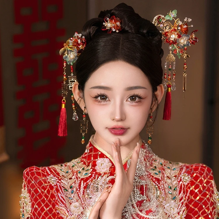 GZ569秀禾头饰喜字流苏步摇简约高级新娘头饰马面龙凤褂旗袍配饰