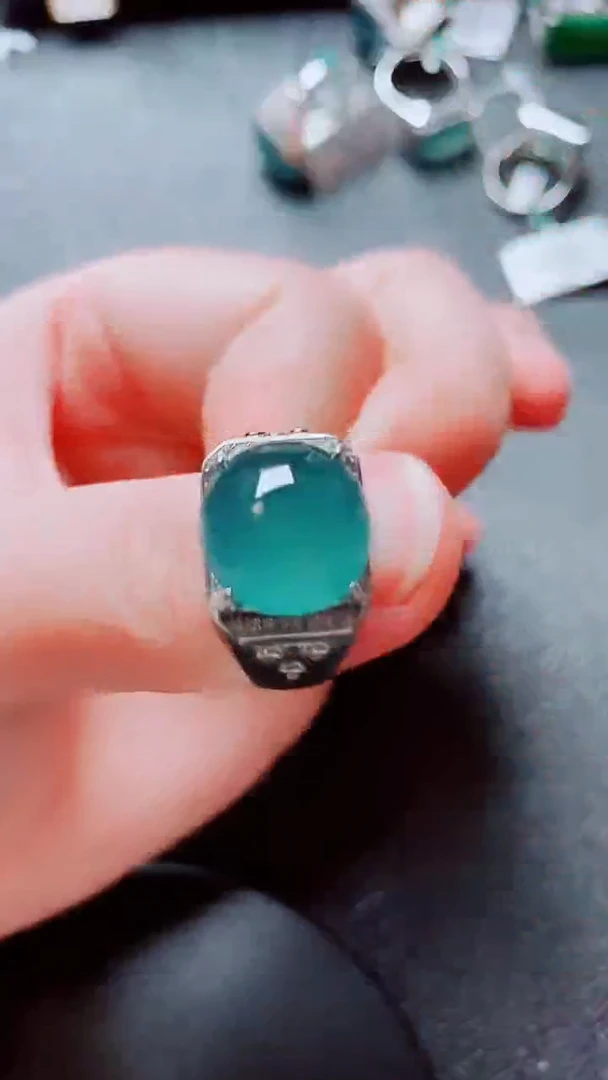 银S925镶嵌戒指翡翠1