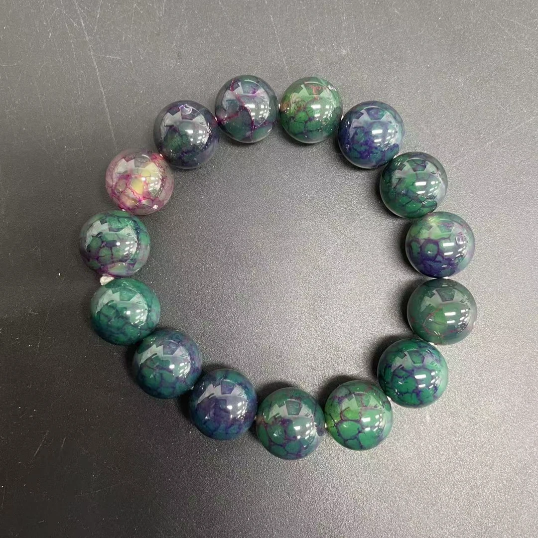 【小杰推荐】冰晶绿龙鳞纹圆珠手链（多样性发其一）20479