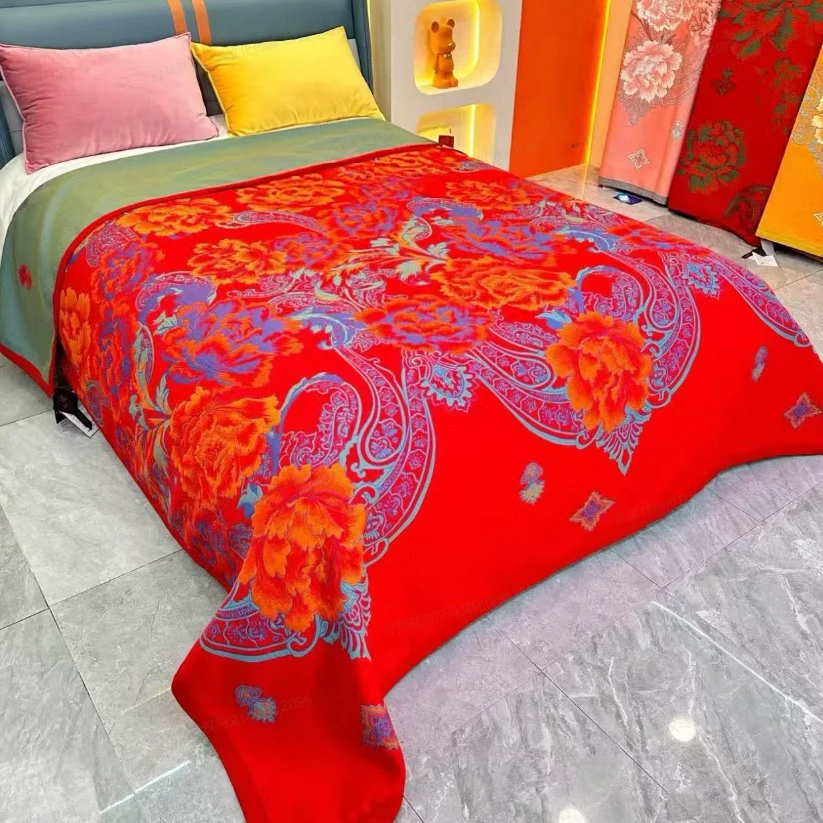 【原品正装】轻奢天丝盖毯--富贵同春红200*230