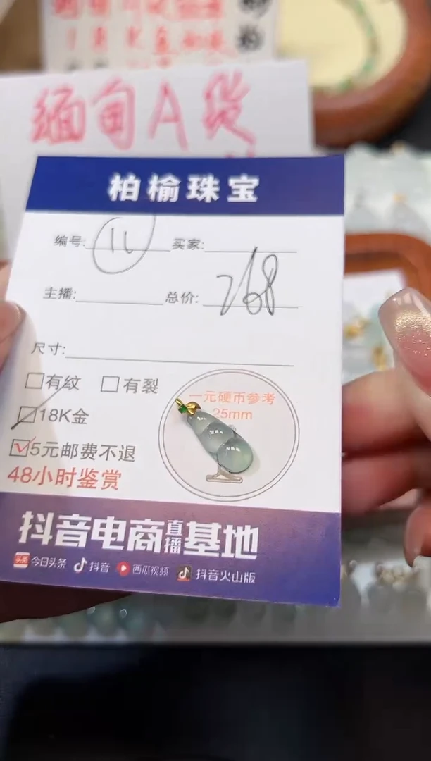 【闪购商品】翡翠颈饰18K金镶嵌11豆子