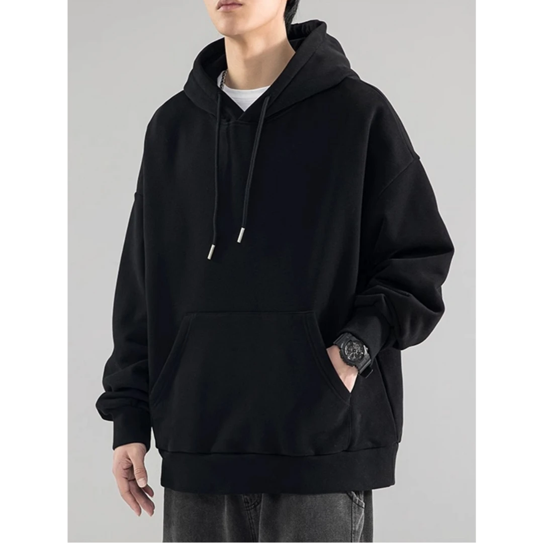 男士重磅美式宽松百搭潮牌纯色连帽加绒加厚卫衣男装秋冬痞帅外套