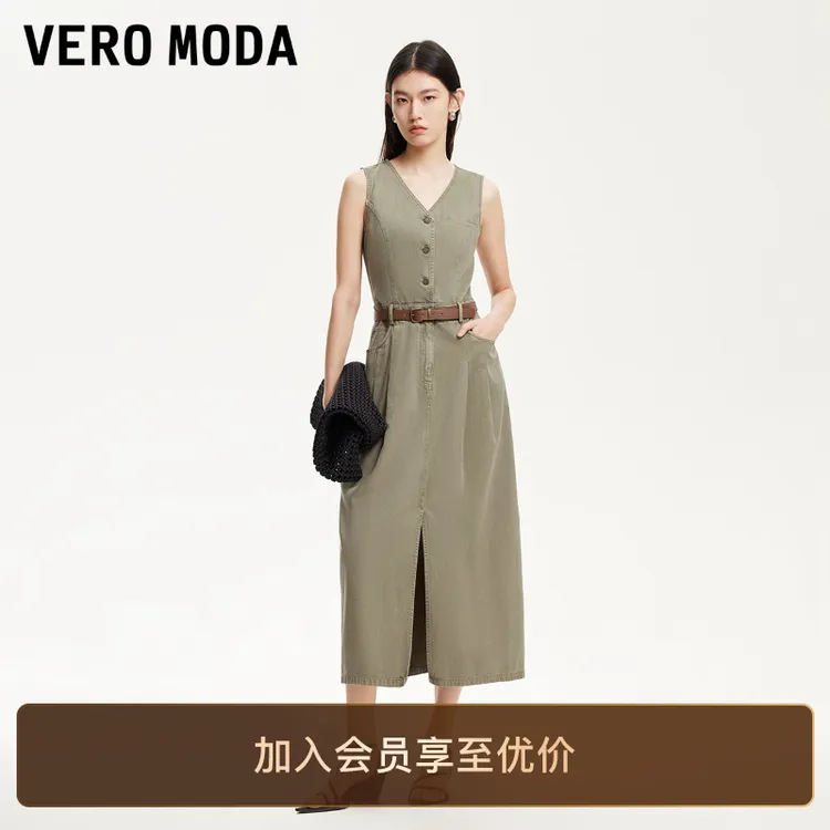 Vero Moda连衣裙女装春季复古水洗牛仔连衣长裙轻奢高档裙子洋气