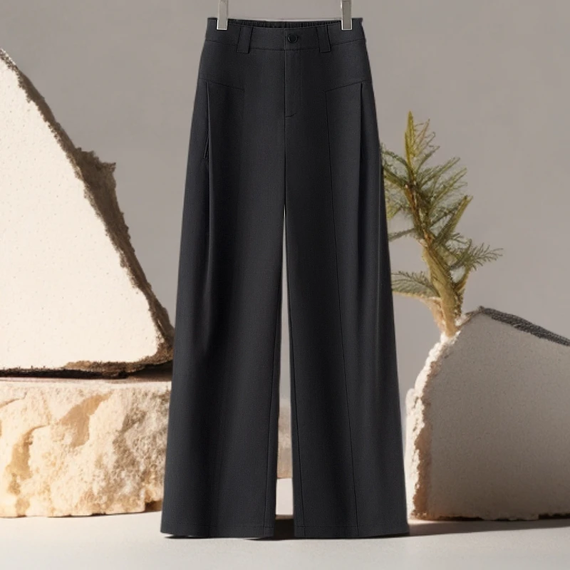 垂感西装阔腿裤女2025春秋新款高腰显瘦百搭莱赛尔天丝休闲直筒裤