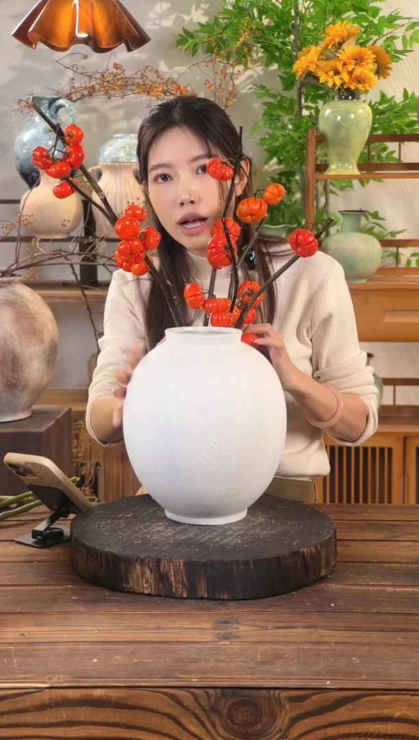 【素色净版-月亮罐花瓶小号】无孔水培桌面陶瓷花瓶干花鲜花