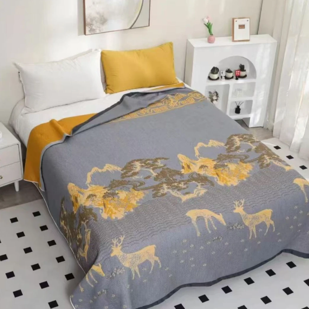 （江山逐鹿）200*230cm纯棉纱布加厚多功能可铺可盖毛巾被