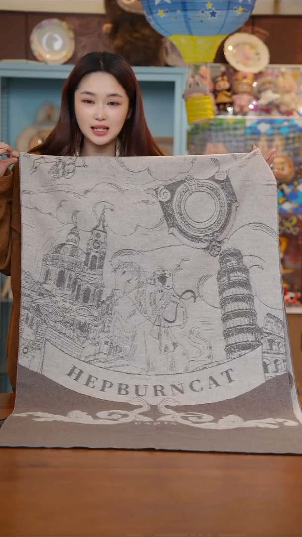 陶173-法国HepburnCat赫本猫梦幻天使羊毛混纺围巾190*65cm肉桂棕