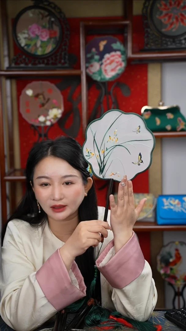 刺绣团扇 绣花双面非遗