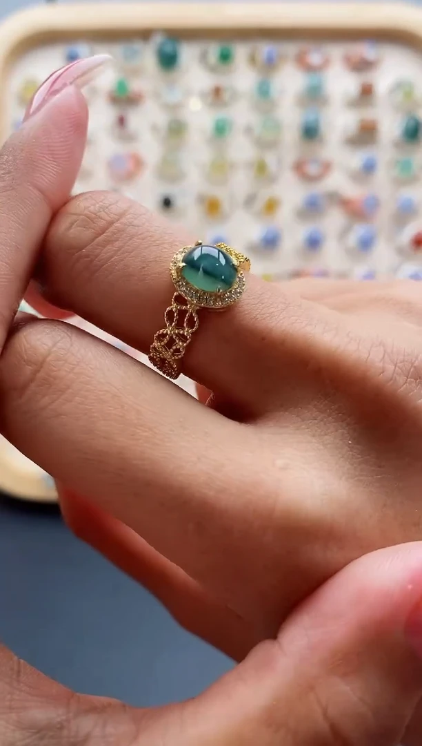 【闪购商品】翡翠戒指银S925镶嵌缅甸天然A货翡翠111  1+1