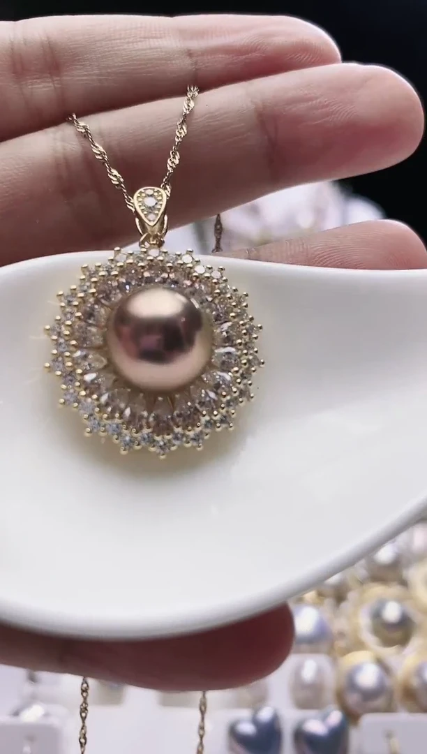 颈饰银S925镶嵌淡水珍珠淡水紫珠吊坠