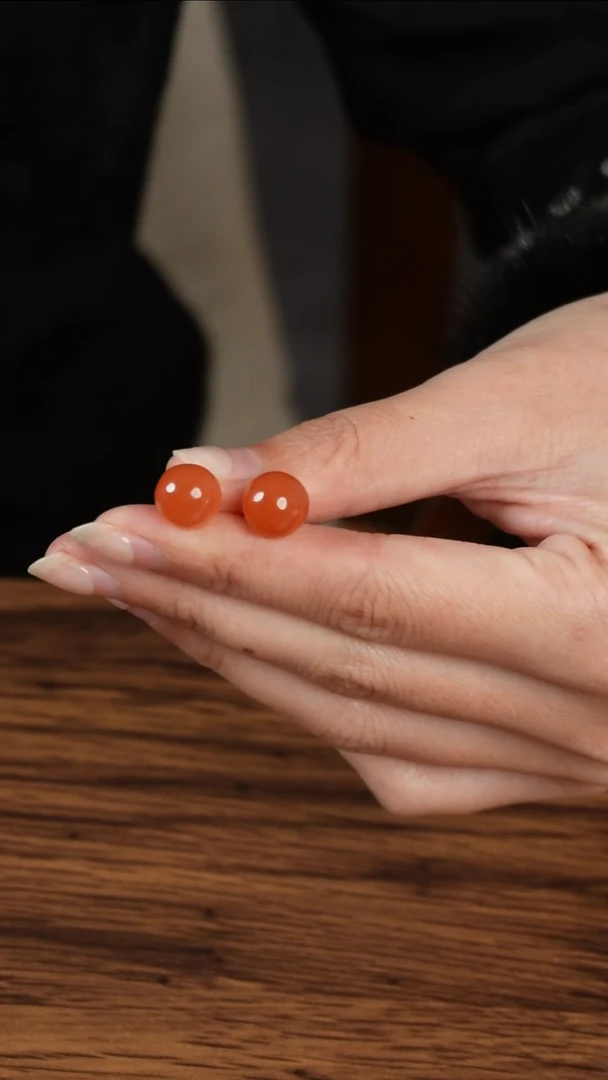 银S925镶嵌南红玛瑙耳钉樱桃耳钉