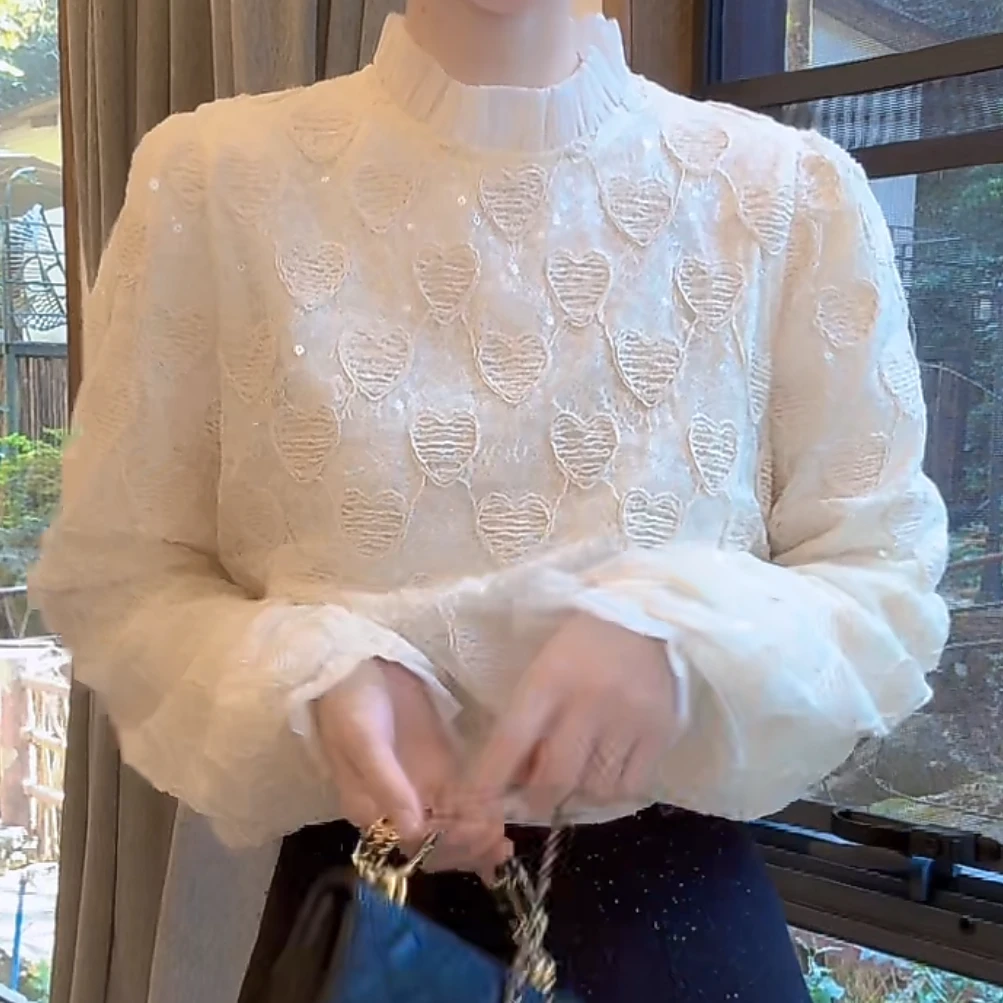 设计感气质亮片长袖T恤秋冬新款百搭洋气时尚轻奢立领菱格上11901