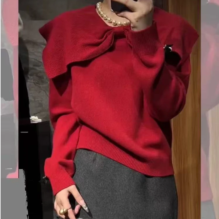 韩版时尚洋气设计款蝴蝶结羊毛毛衫