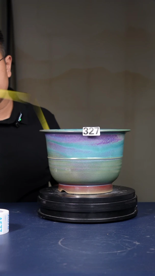 其他327号全品福利钧瓷青绿釉折沿盆 口径23高15.5
