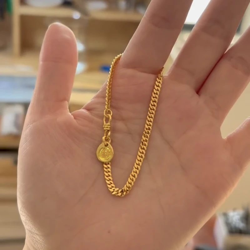海上罗孚黄金古巴手链女士新款简约时尚999足金素链手饰生日礼物