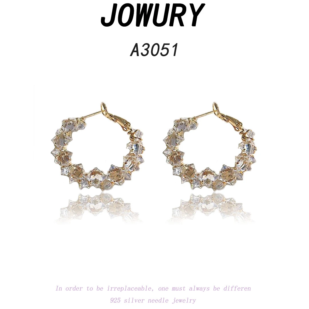 Jowury 铜合金合成锆石耳饰 A3051乔薇瑞【温柔时光】满钻 镶嵌 