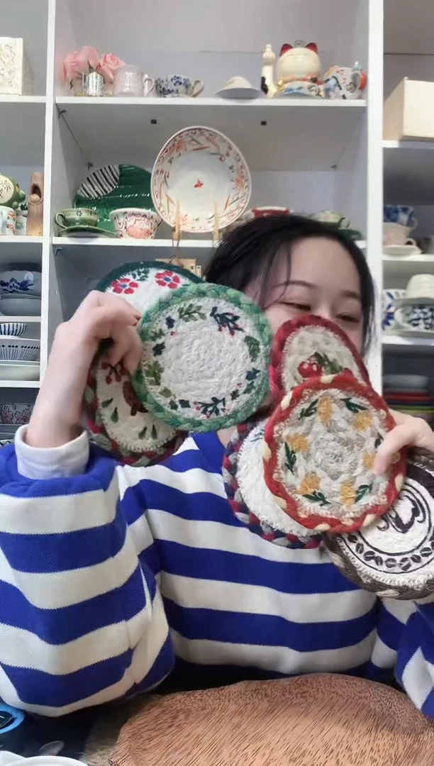 陶瓷【备注花色】孟加拉进口手工编织杯垫12cm一个