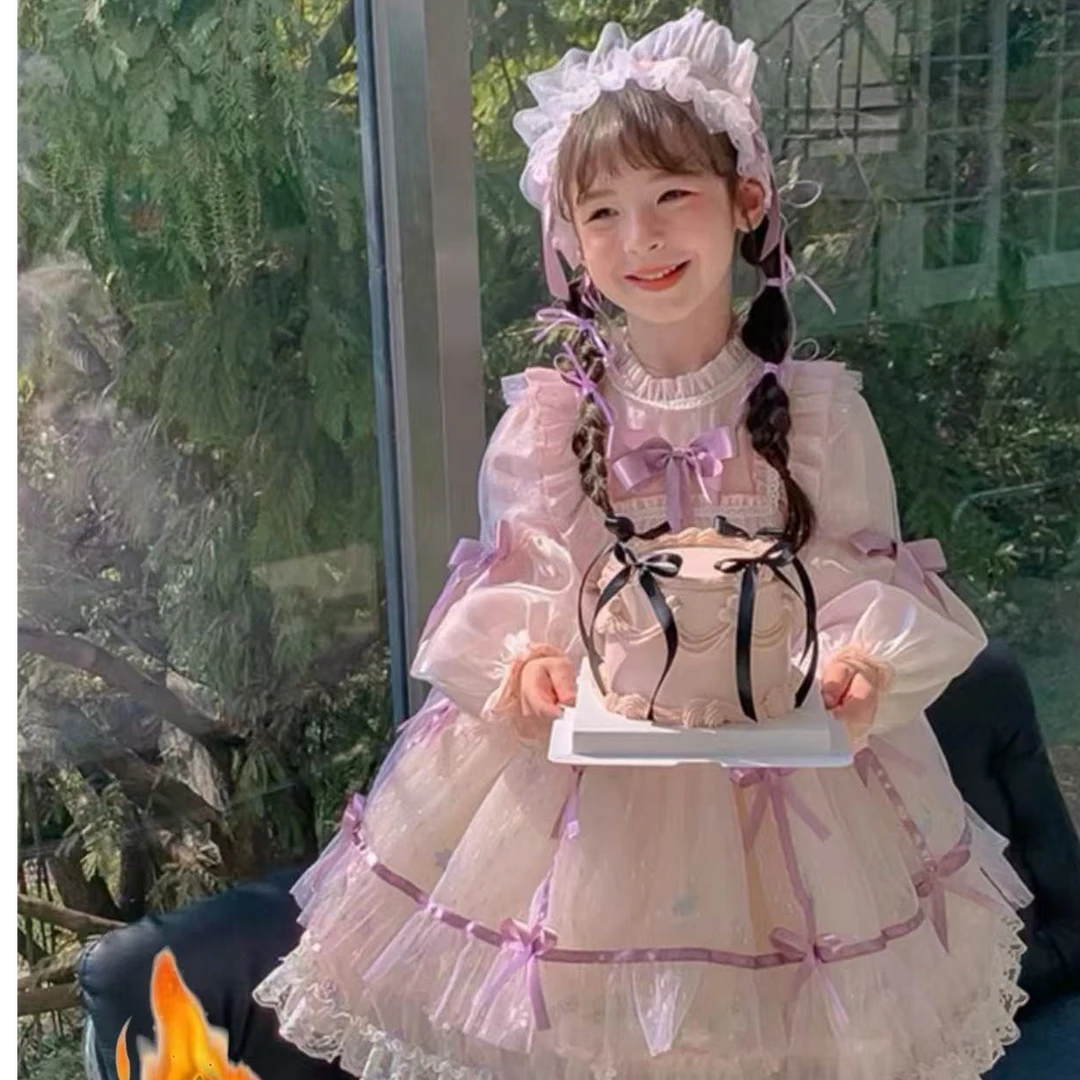 女童洛丽塔公主裙2025新款儿童秋冬蛋糕纱裙连衣裙女宝宝蓬蓬裙子