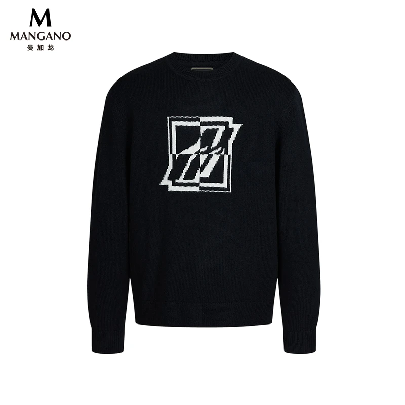 曼加龙24秋冬100%进口绵羊时尚阔版提花纯色厚款男羊毛衫7248257