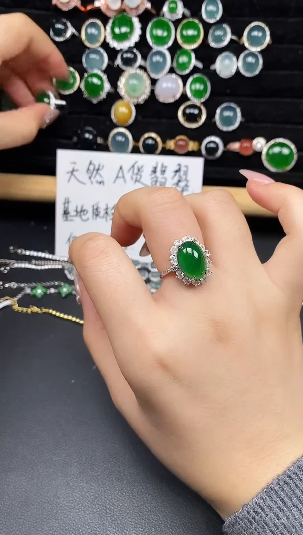 银S925镶嵌戒指翡翠25838