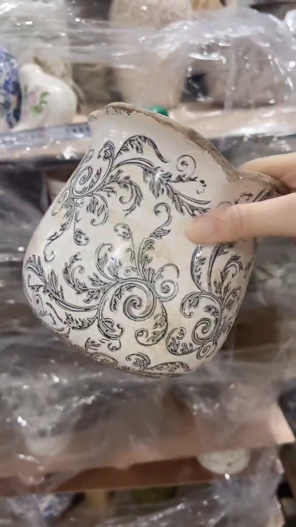 【闪购商品】陶瓷有孔花盆高15cm内口13.5cm